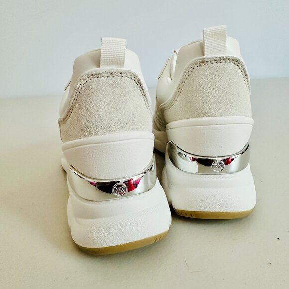 NEW IN BOX MICHAEL KORS KATRINA WEDGE TRAINER WOVEN OPTIC WHITE SNEAKERS - Picture 4 of 10